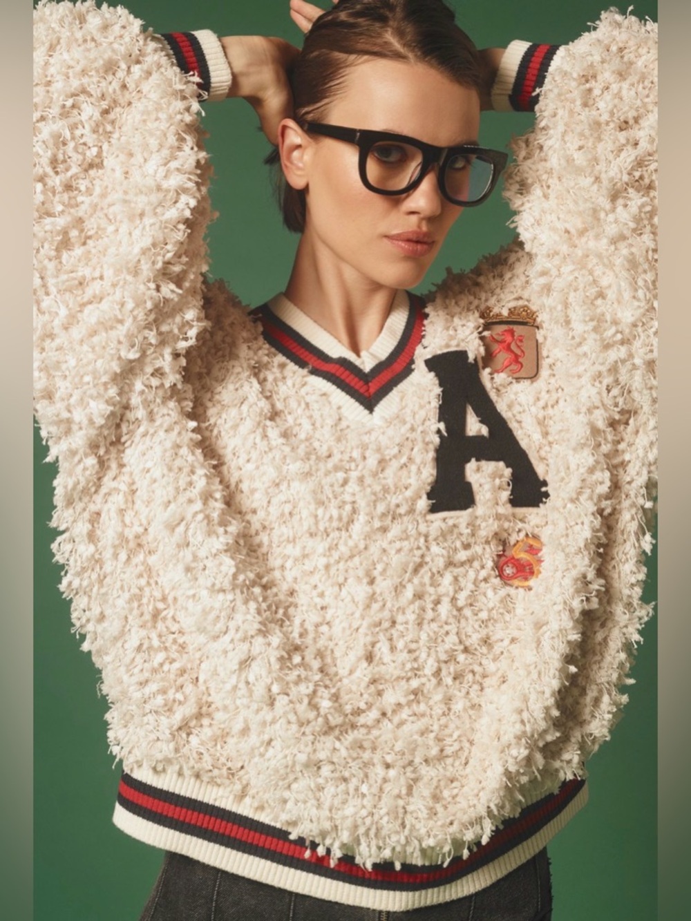 Anthropologie Eva Franco Varsity Pullover Sweatshirt, XL - Picture 2 of 5